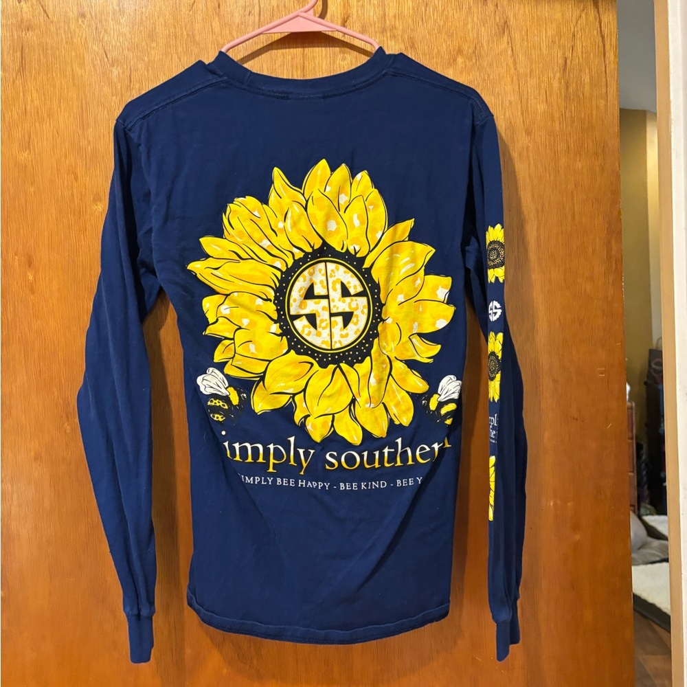 Simply Southern Blue Sunflower Long Sleeve Shirt